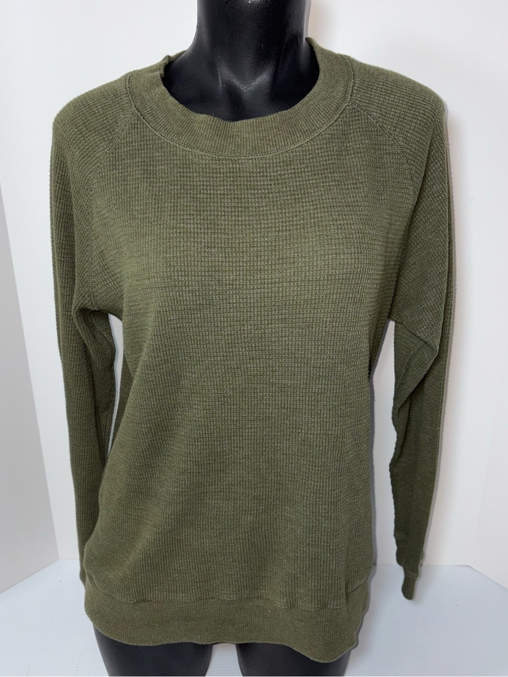 TNA Olive Green Waffle-Knit Crewneck Sweater